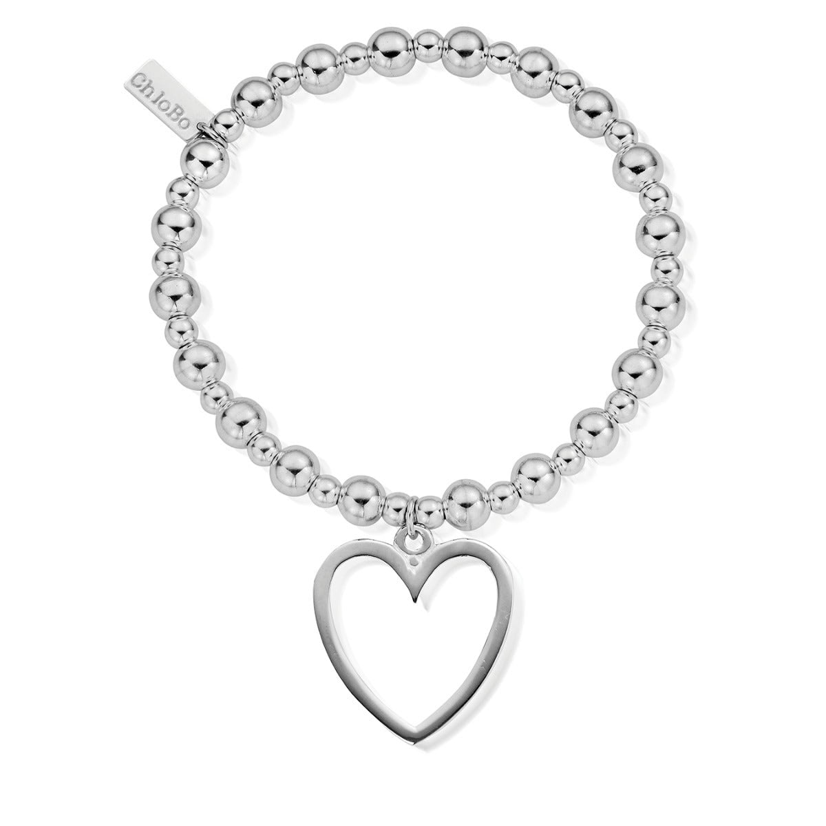 ChloBo Sterling Silver Mini Small Ball Open Heart Bracelet - Sterling Silver