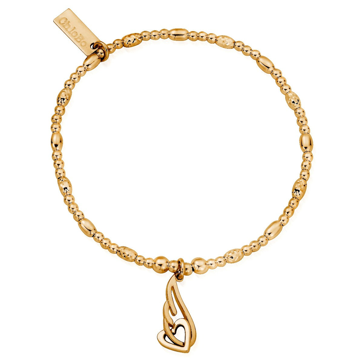 ChloBo Wandering Free Gold Plated Sterling Silver Interlocking Heart Angel Wing Bracelet - Gold