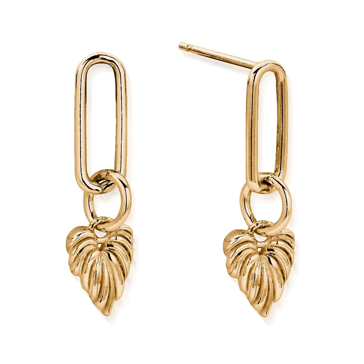 ChloBo Wandering Free Gold Plated Sterling Silver Leaf Heart Link Earrings - Gold