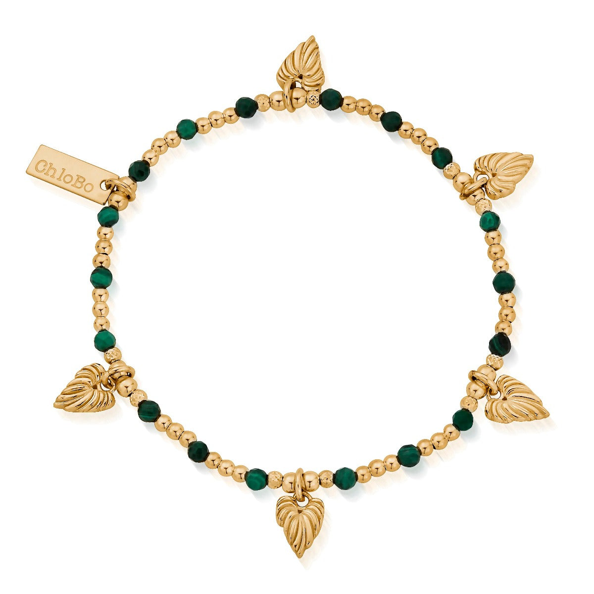 ChloBo Wandering Free Gold Plated Sterling Silver Leaf Heart Malachite Bracelet - Gold