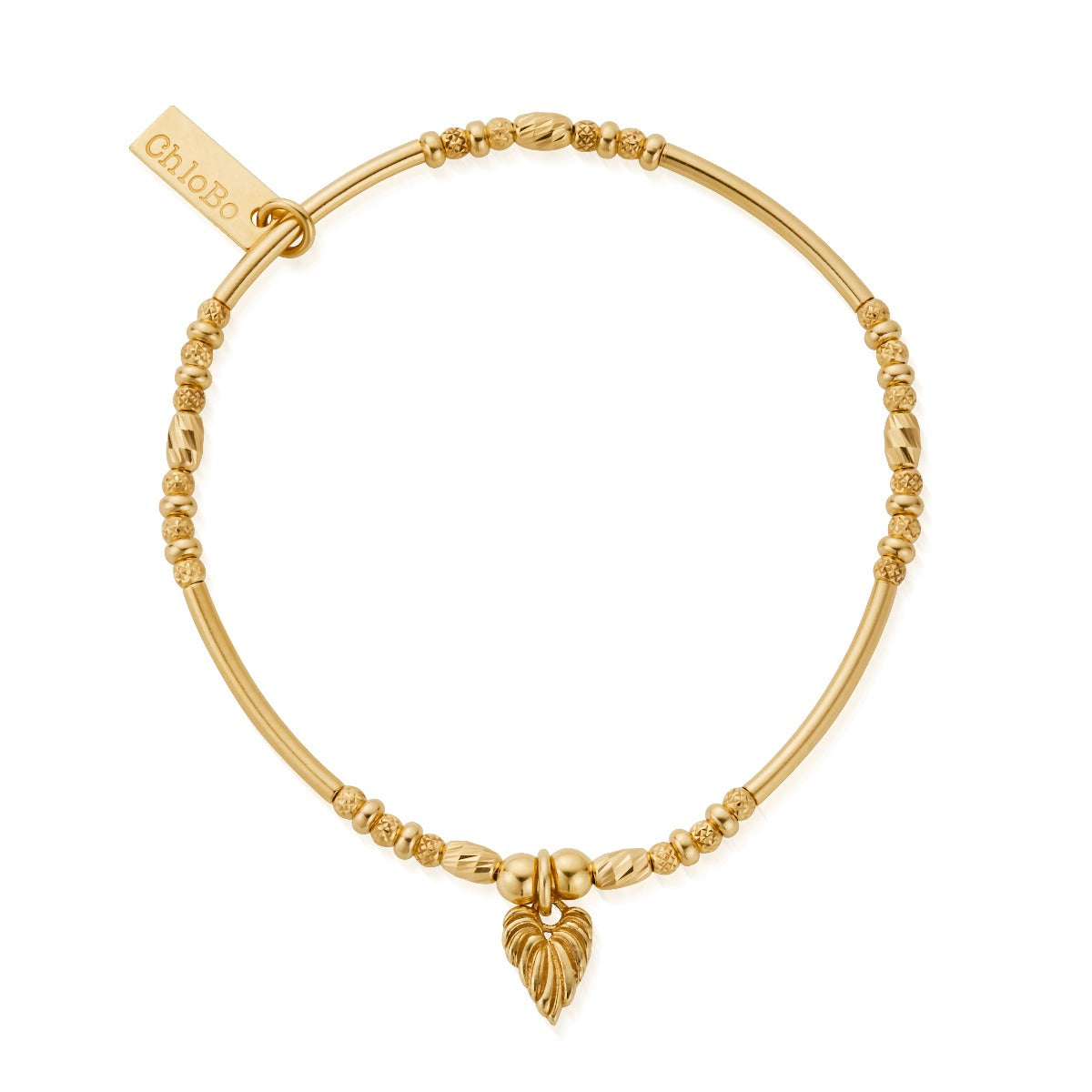 ChloBo Wandering Free Gold Plated Sterling Silver Leaf Heart Sparkle Bracelet - Gold