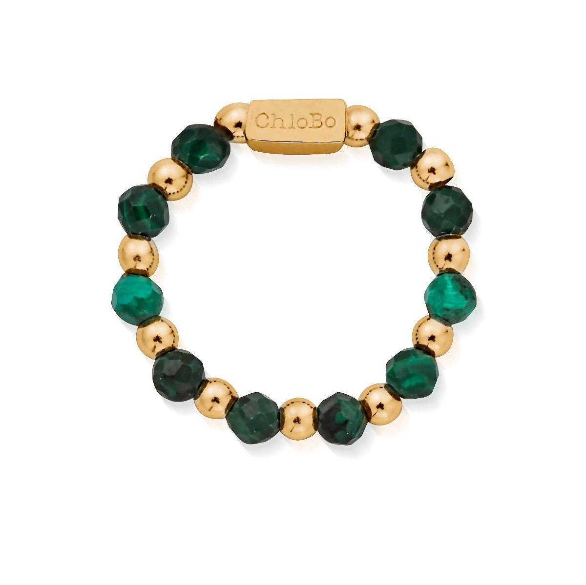 ChloBo Wandering Free Gold Plated Sterling Silver Malachite Protection Ring - Small
