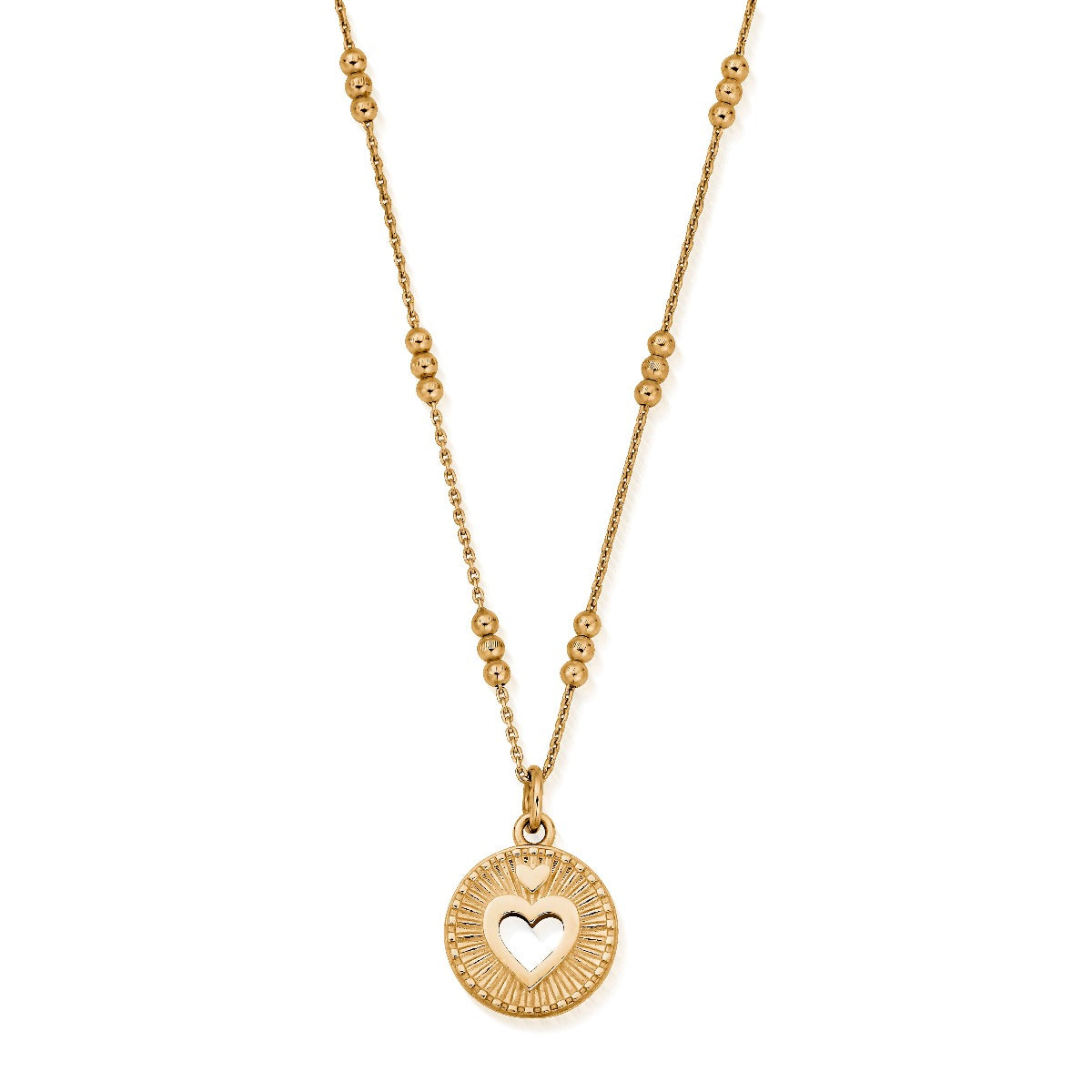 ChloBo Wandering Free Gold Plated Sterling Silver Triple Bobble Chain Guiding Heart Necklace - Gold