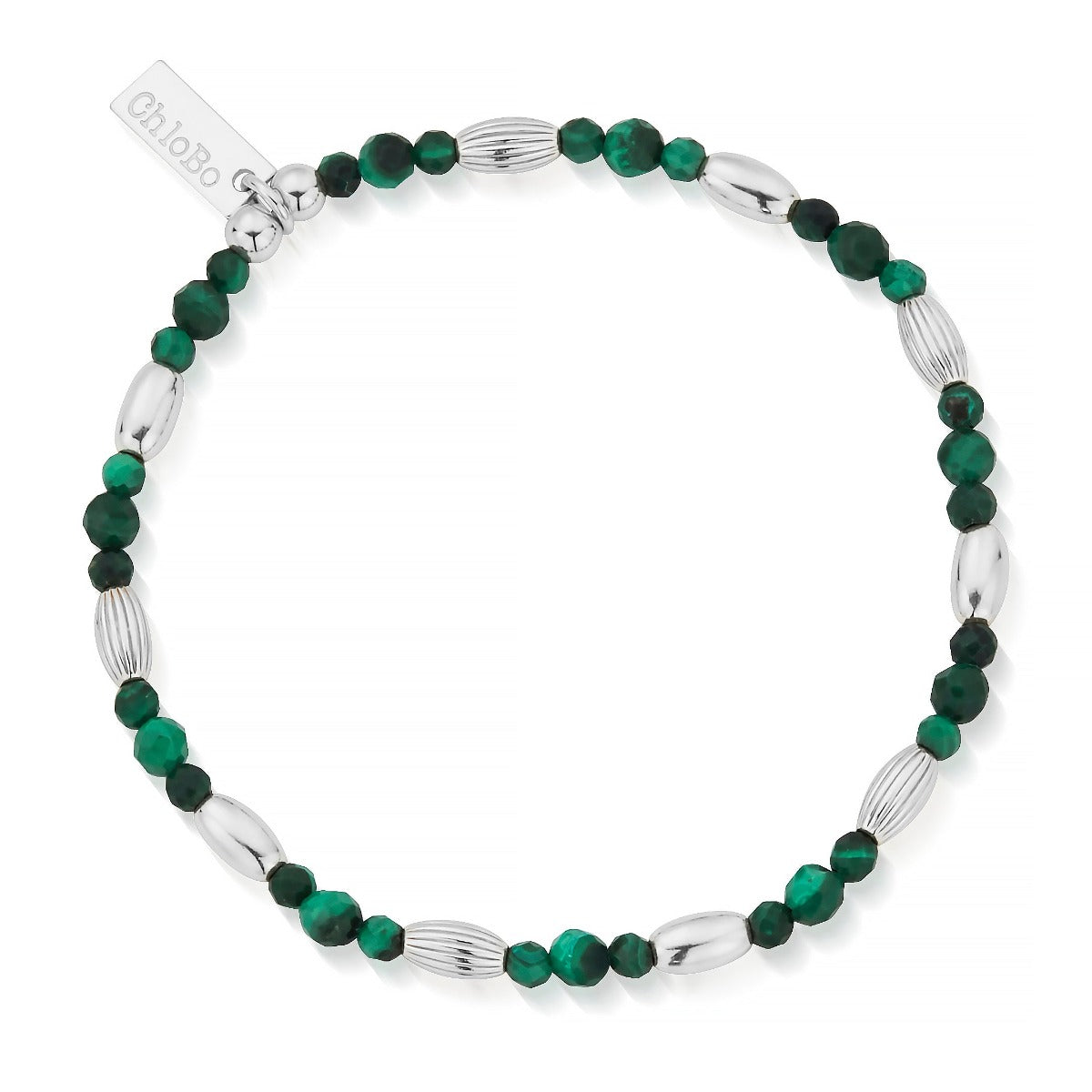 ChloBo Wandering Free Sterling Silver Alternative Rice Malachite Bracelet - Silver