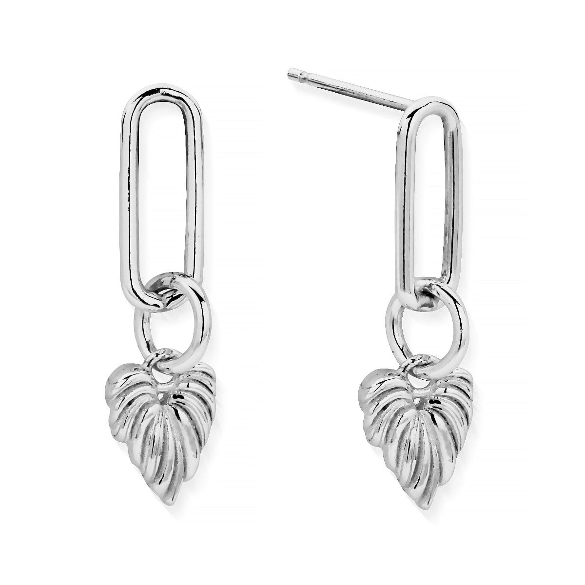 ChloBo Wandering Free Sterling Silver Leaf Heart Link Earrings - Silver