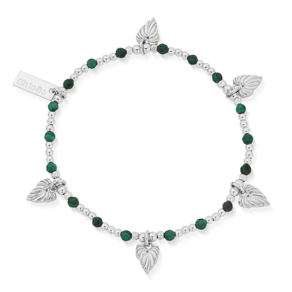 ChloBo Wandering Free Sterling Silver Leaf Heart Malachite Bracelet - Silver