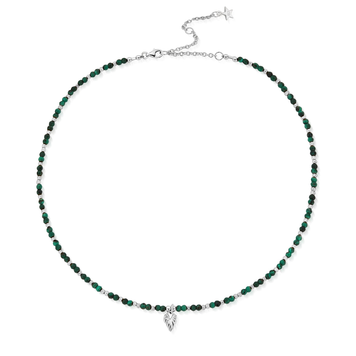 ChloBo Wandering Free Sterling Silver Leaf Heart Sparkle Malachite Necklace - Silver