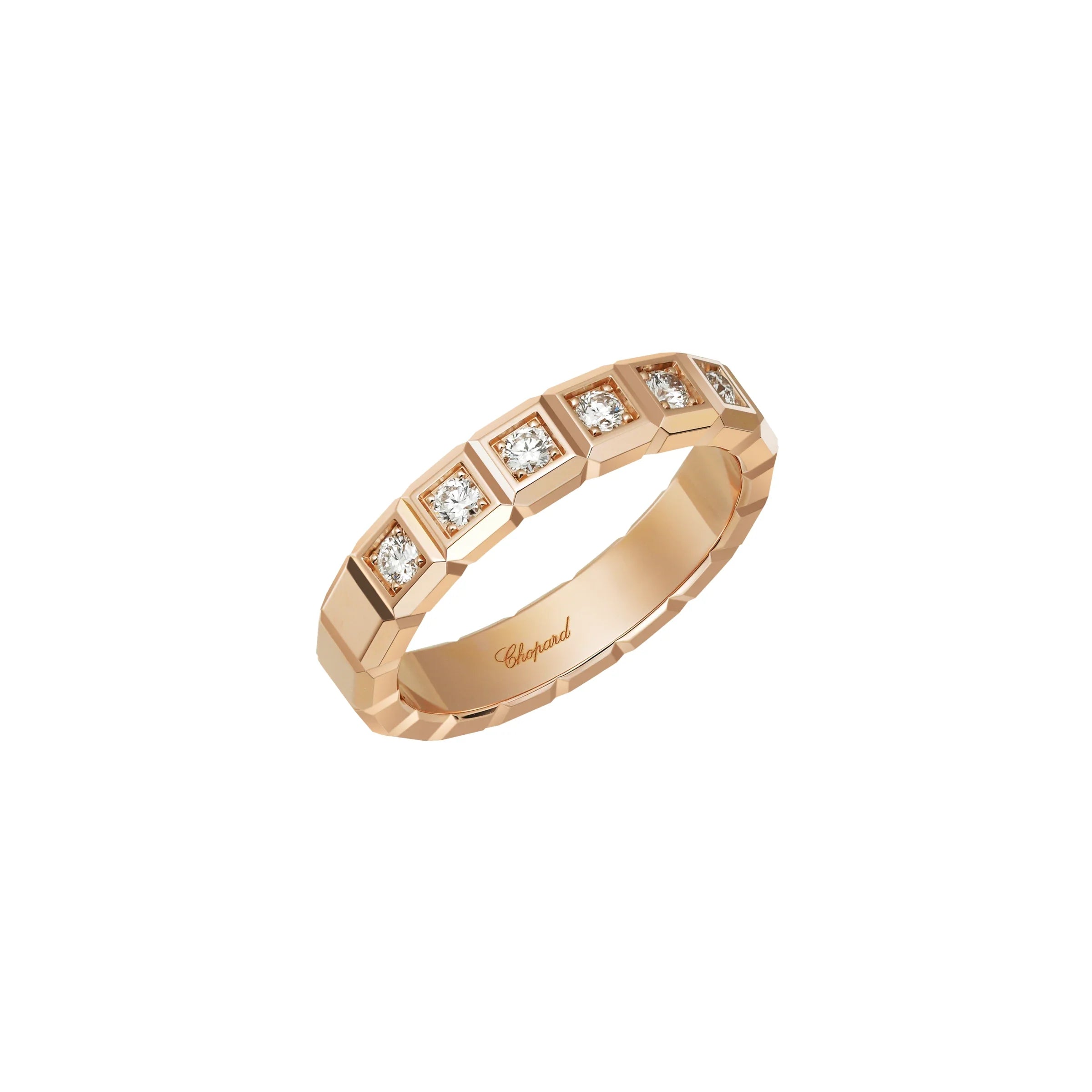 Chopard Ice Cube 18ct Rose Gold Diamond Half Set Medium Ring - 58