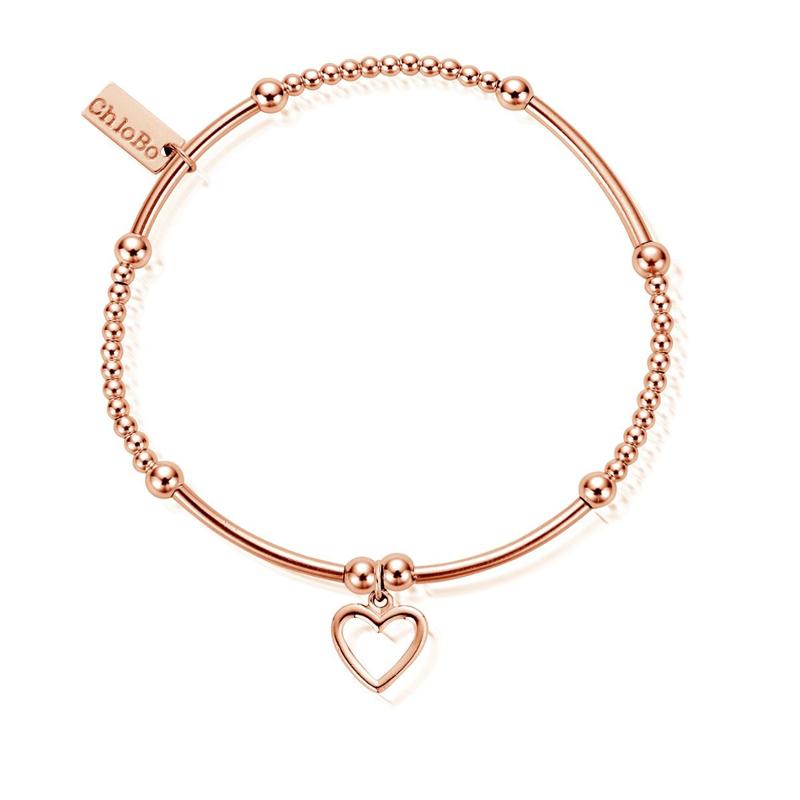 ChloBo Sterling Silver Rose Gold Plated Cute Mini Open Heart Bracelet - Rose Gold PVD