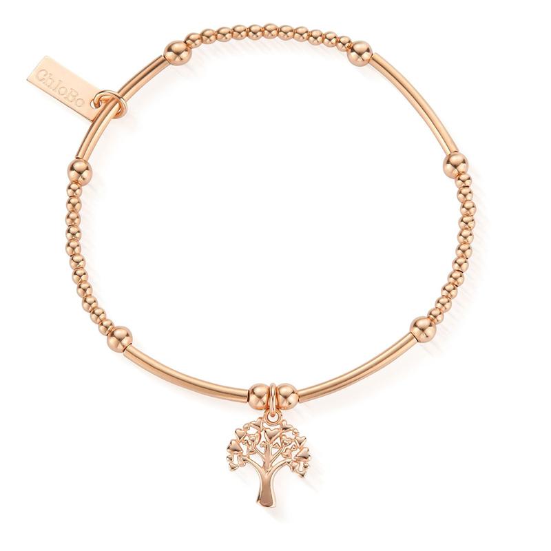 ChloBo Sterling Silver Rose Gold Plated Cute Mini Heart Tree Of Life Bracelet - Rose Gold PVD