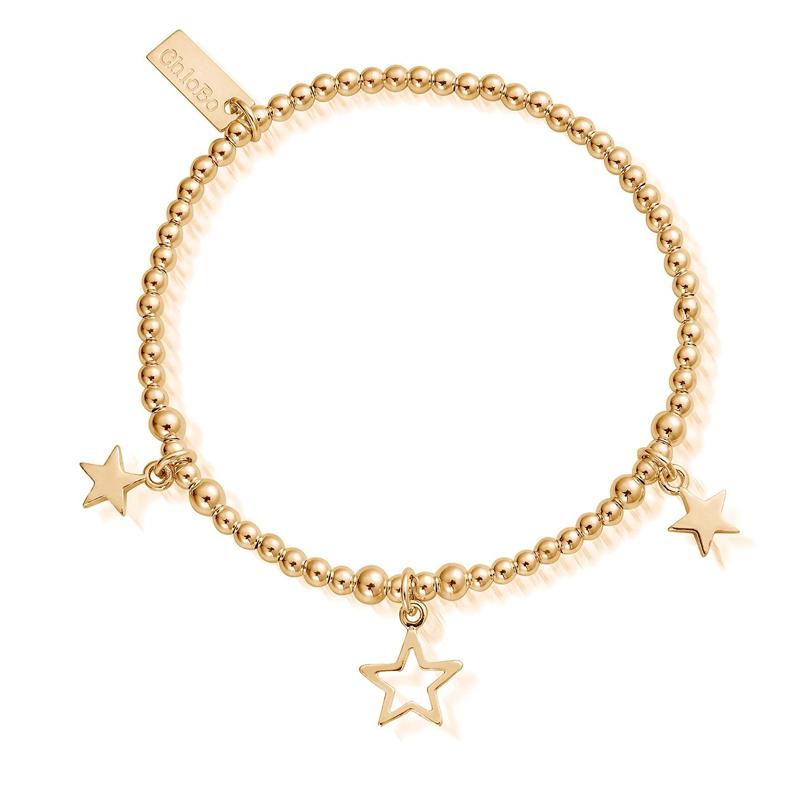 ChloBo Sterling Silver Gold Plated Triple Star Bracelet - Yellow Gold PVD