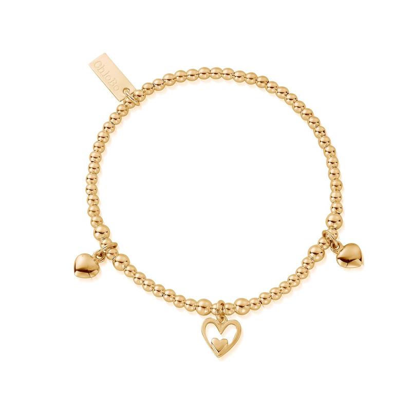 ChloBo Sterling Silver Gold Plated Triple Heart Bracelet - Yellow Gold PVD