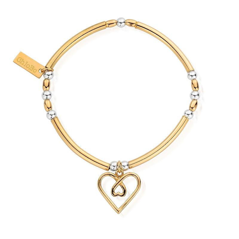 ChloBo Sterling Silver Gold Plated Divine Love Heart Bracelet - Yellow Gold PVD