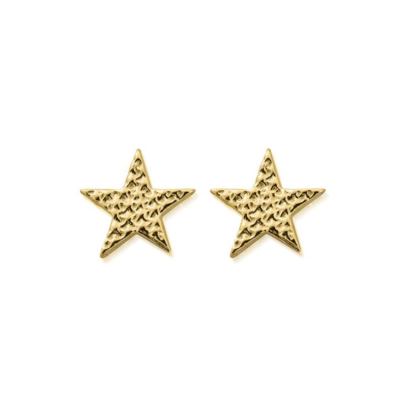 ChloBo Sterling Silver Gold Plated Sparkle Star Stud Earrings - Yellow Gold PVD