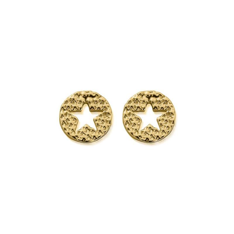 ChloBo Sterling Silver Gold Plated Sparkle Star In Circle Earrings - Yellow Gold PVD
