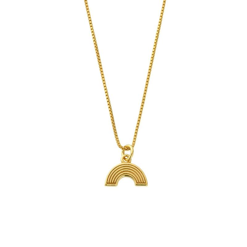 ChloBo Sterling Silver Gold Plated Delicate Box Chain Rainbow Necklace - Yellow Gold PVD