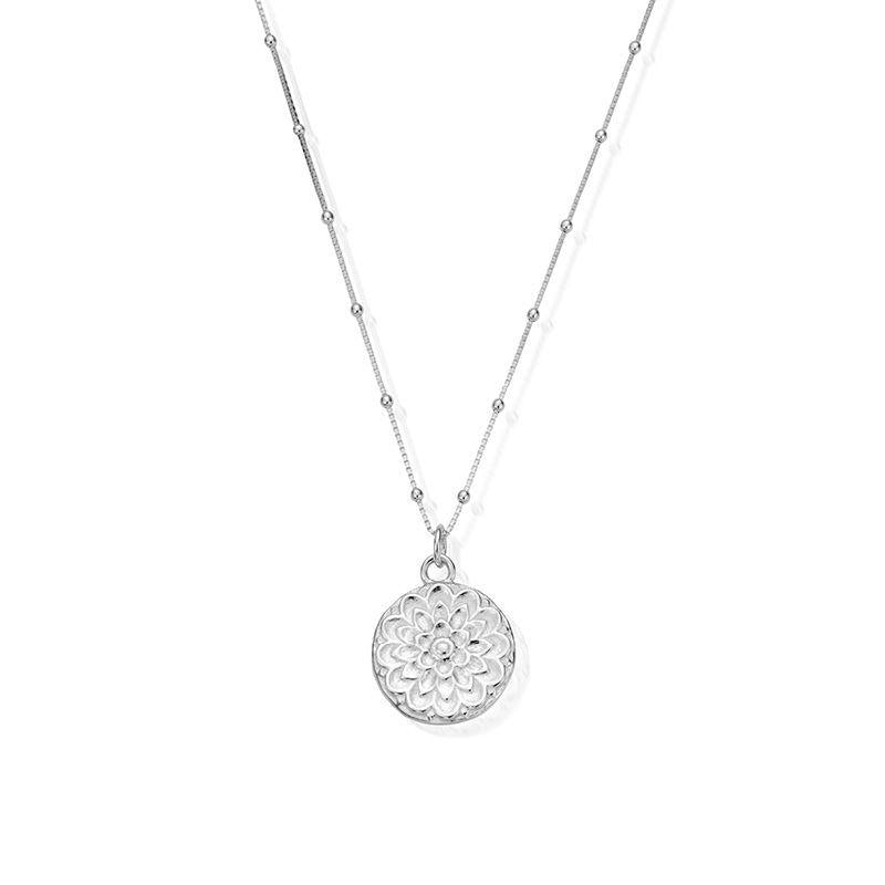ChloBo Sterling Silver Bobble Chain Moon Flower Necklace - Sterling Silver