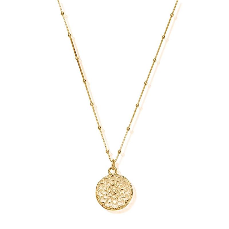 ChloBo Sterling Silver Gold Plated Bobble Chain Moon Flower Necklace - Yellow Gold PVD