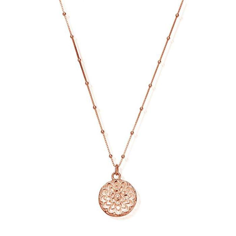 ChloBo Sterling Silver Rose Gold Plated Bobble Chain Moon Flower Necklace - Rose Gold PVD