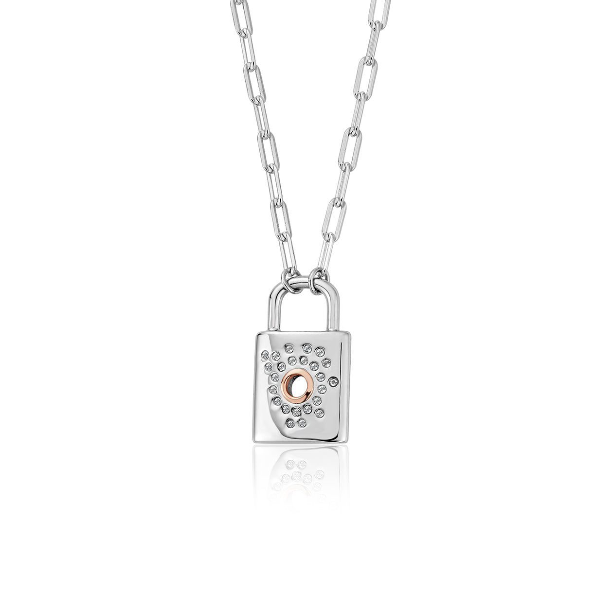 Clogau Cariad Sparkle Sterling Silver Topaz Padlock Necklace - Silver