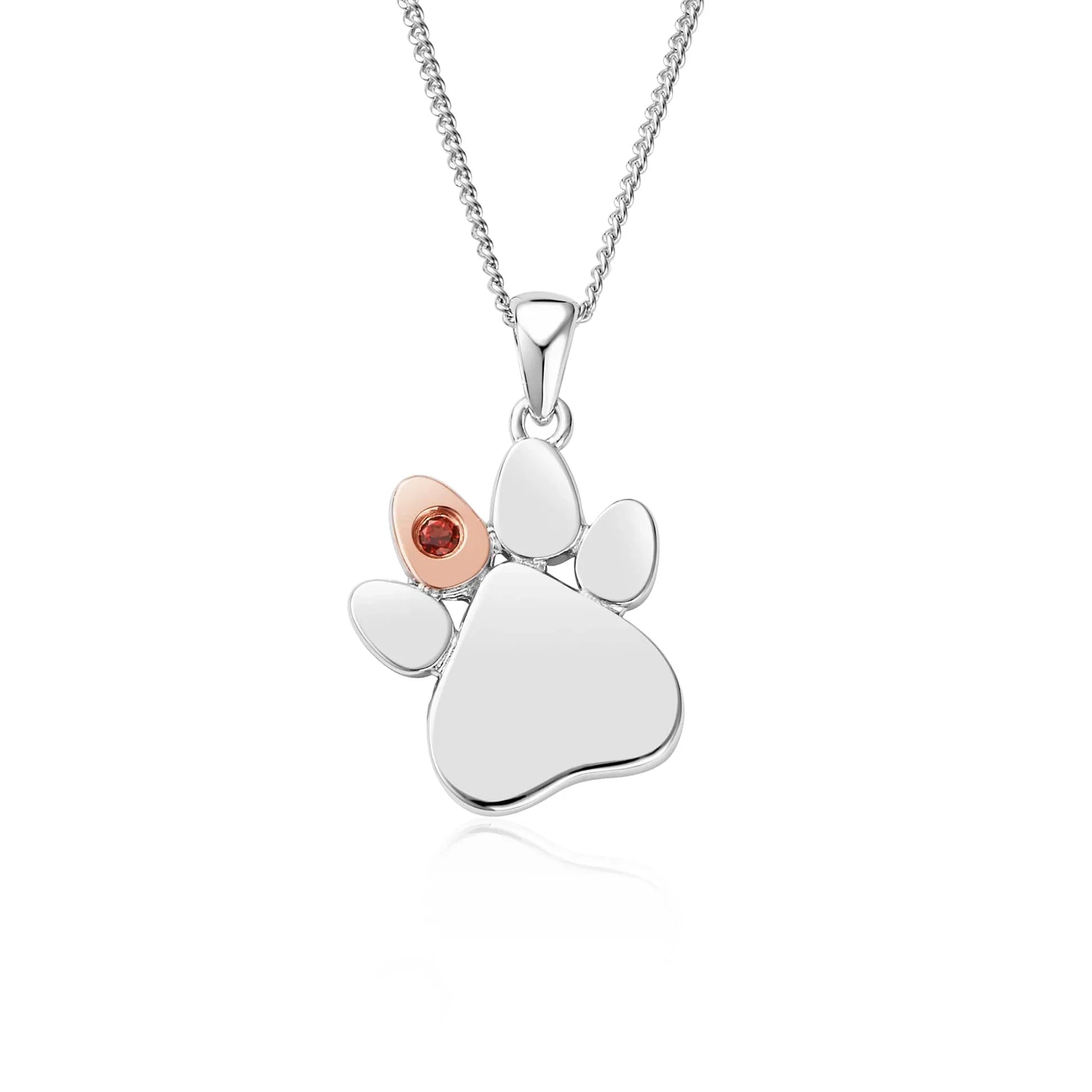 Clogau Paw Prints On My Heart Sterling Silver January Birthstone Garnet Necklace