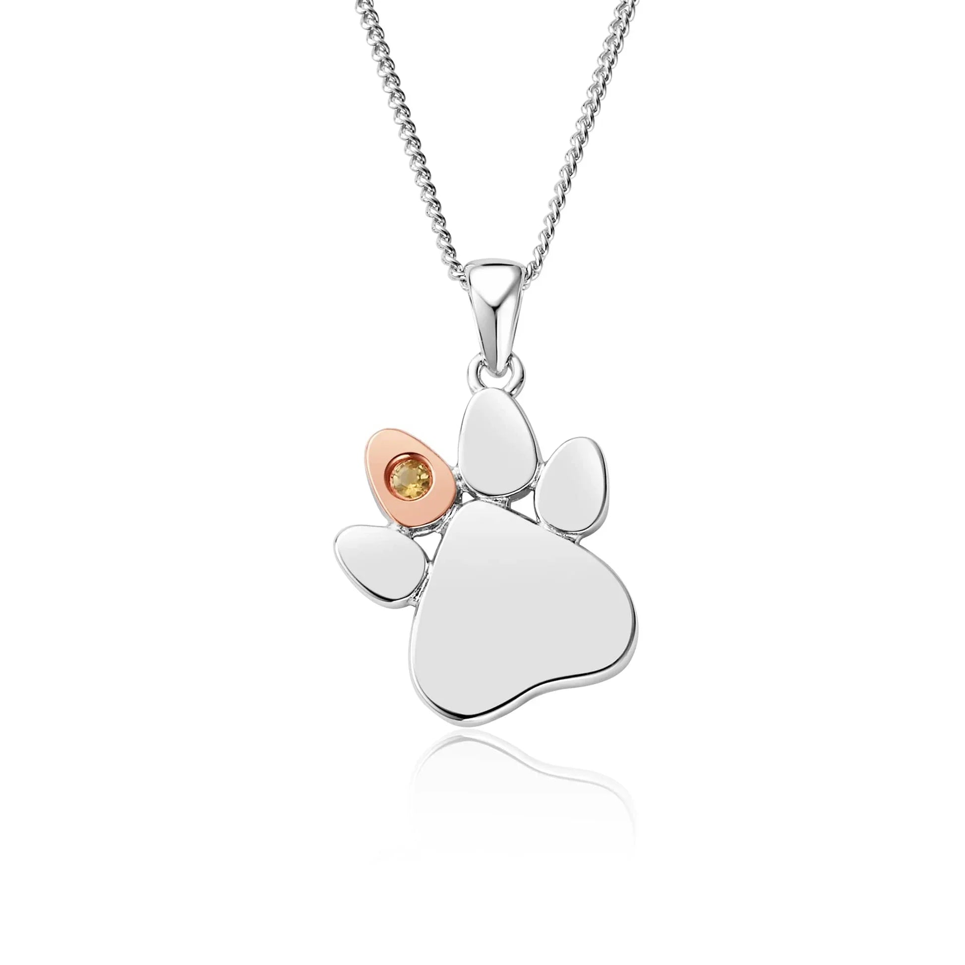 Clogau Paw Prints On My Heart Sterling Silver November Birthstone Citrine Necklace