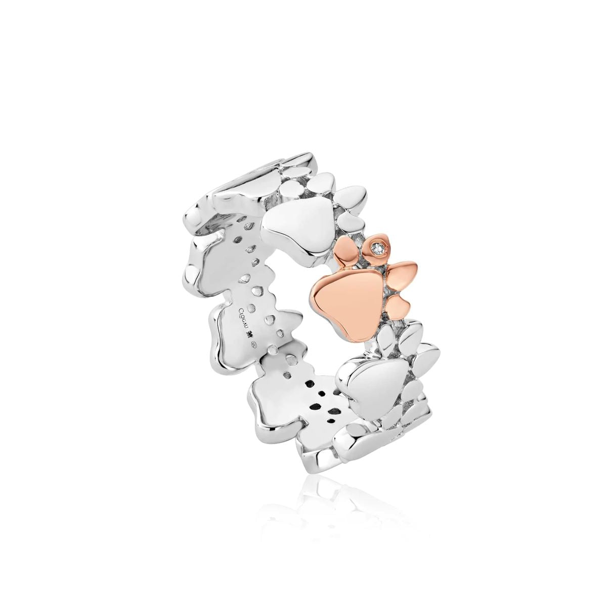 Clogau Paw Prints On My Heart Sterling Silver White Topaz Band Ring - Q