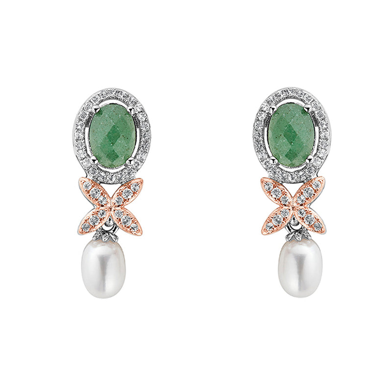 Clogau Queens Jubilee Superbloom Aventurine Earrings D - Sterling Silver