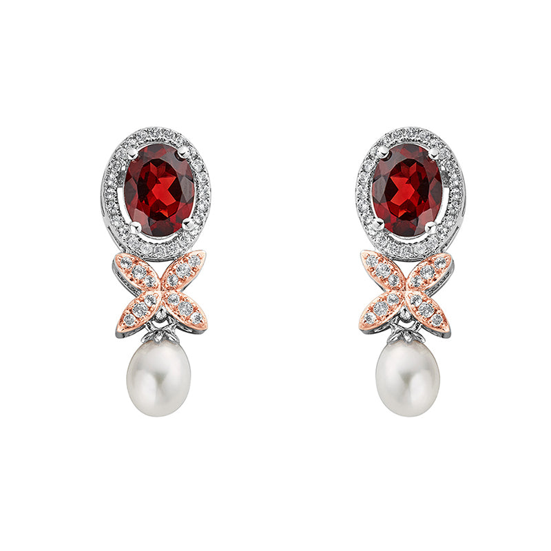 Clogau Queens Jubilee Superbloom Garnet Earrings D - Sterling Silver