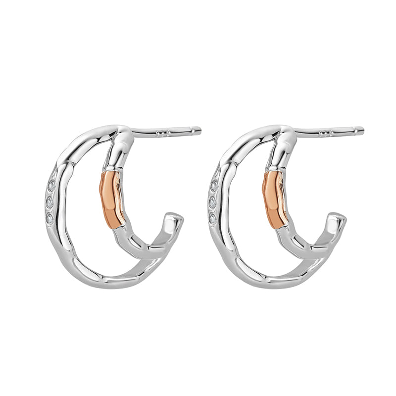 Clogau Ripples Half Hoop Sterling Silver Earrings - Silver