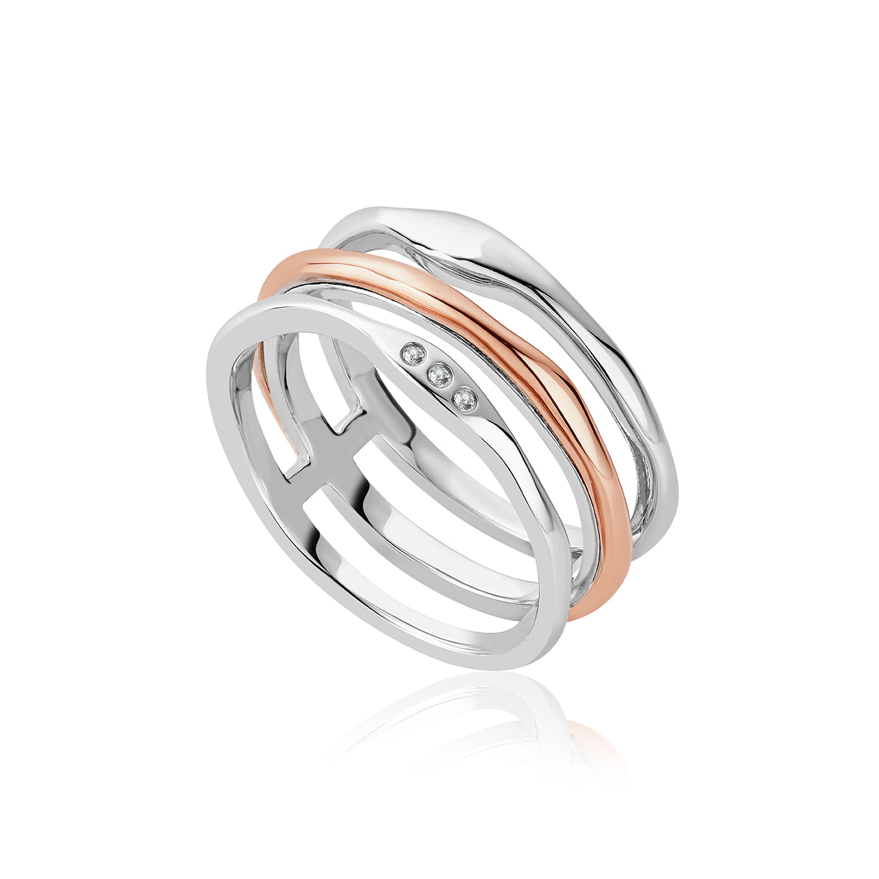 Clogau Ripples Triple Band Sterling Silver White Topaz Ring - S