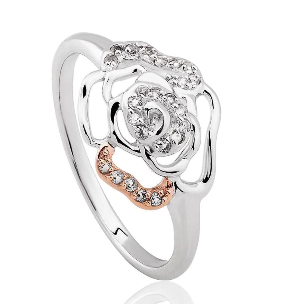 Clogau Royal Roses Sterling Silver White Topaz Ring D - M