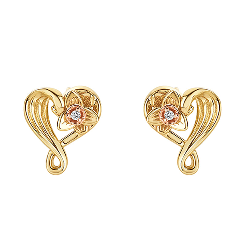 Clogau St Davids Daffodil Heart 9ct Gold Diamond Stud Earrings - Gold