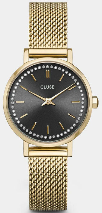 Cluse Watch Boho Chic Petite Crystals Mesh Grey Gold - Grey