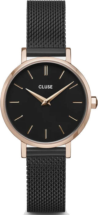 Cluse Watch Boho Chic Petite Mesh Black Rose Gold - Black