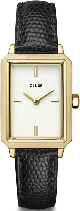 Cluse Watch Fluette Leather Black Lizard Gold - White