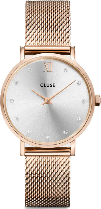 Cluse Watch Minuit Mesh Crystals Silver Rose Gold - Silver