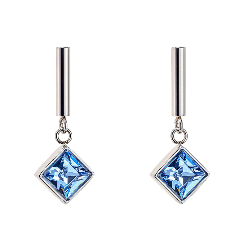 Coeur De Lion Brilliant Square Light Blue Drop Earrings - Silver