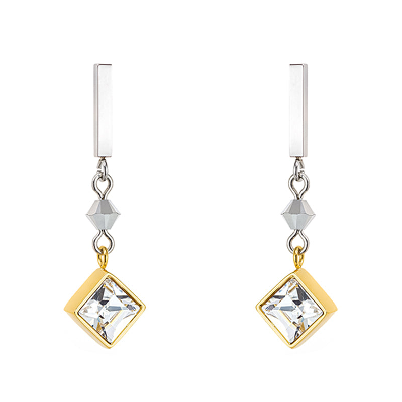 Coeur De Lion Brilliant Square Precious Romantic Pastel Drop Earrings - Silver