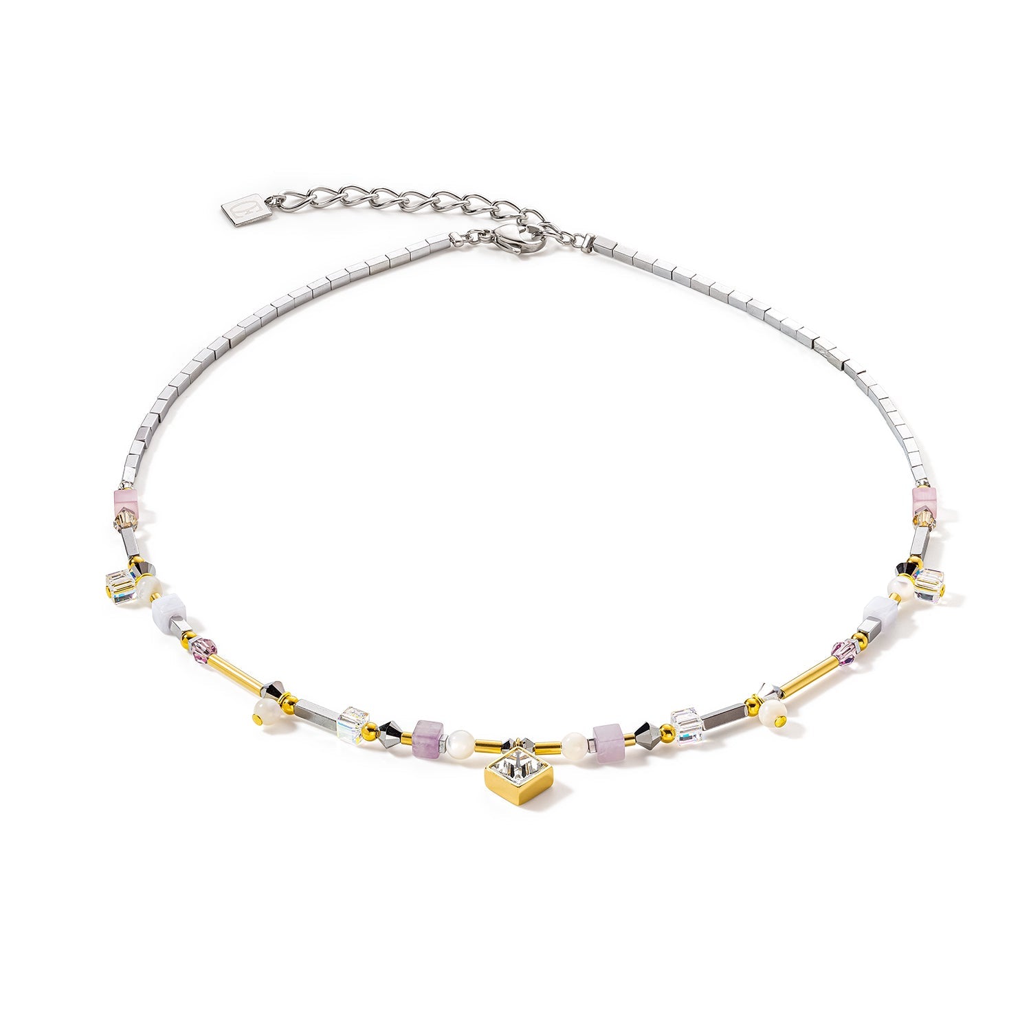 Coeur De Lion Brilliant Square Precious Romantic Pastel Necklace - Silver