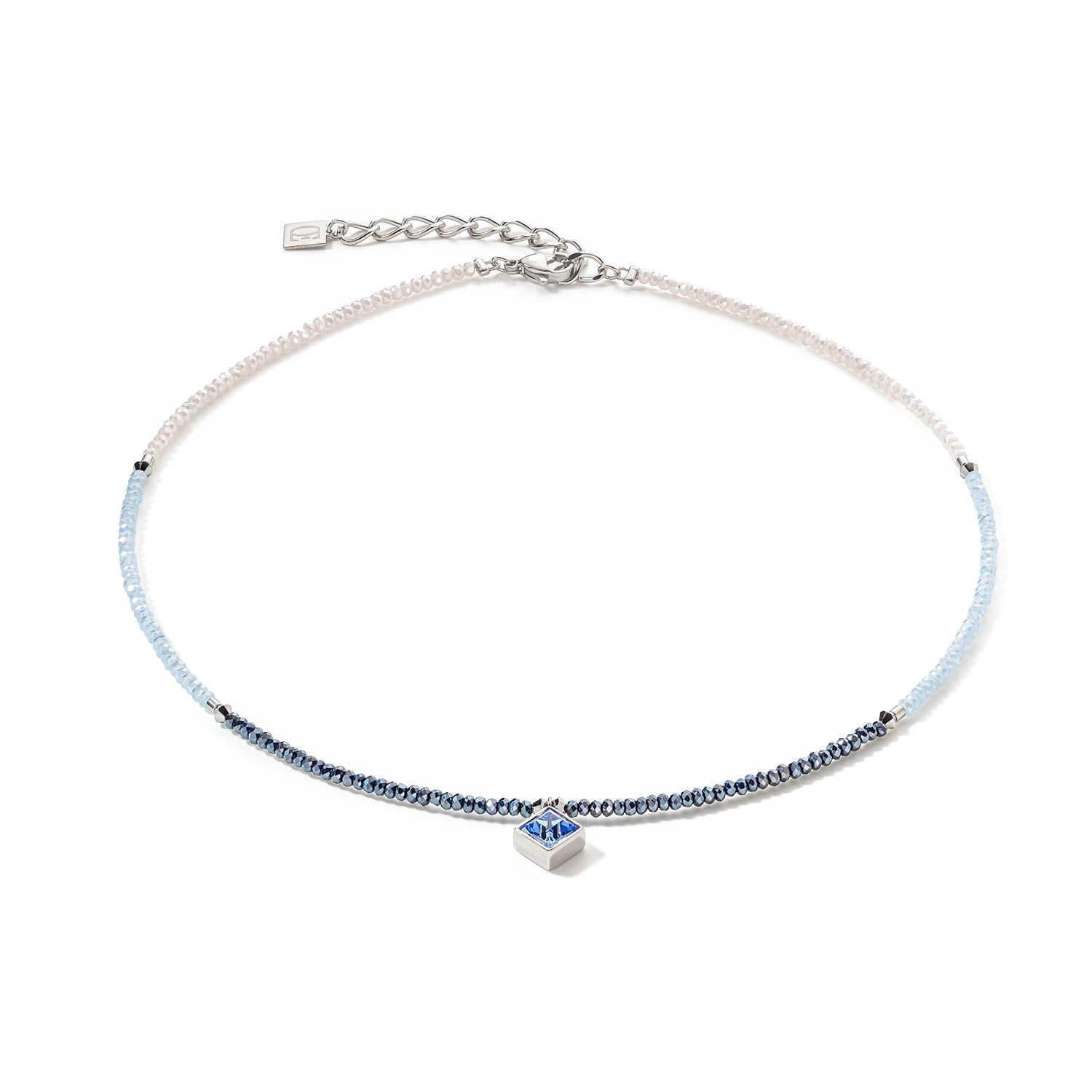 Coeur De Lion Brilliant Square Silver Light Blue Necklace - Silver