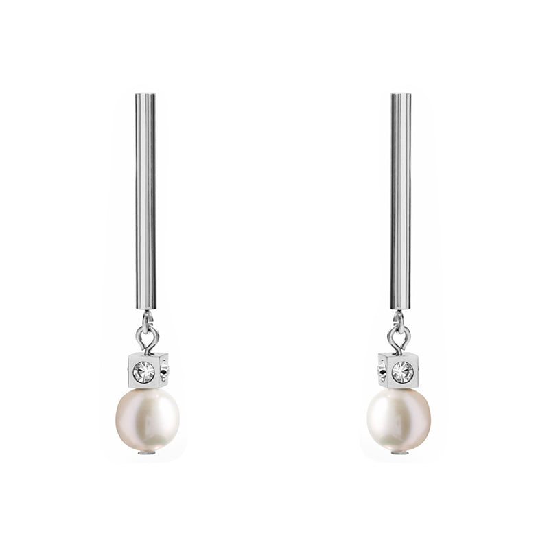 Coeur De Lion Freshwater Pearl Asymmetry White Drop Earrings - Silver