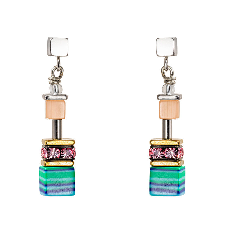 Coeur De Lion GeoCUBE Candy Multicolour Spring Drop Earrings - Silver