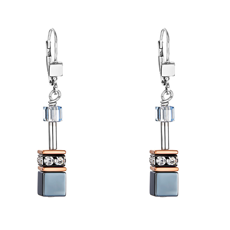 Coeur De Lion GeoCUBE Ice Blue Hook Earrings - Silver