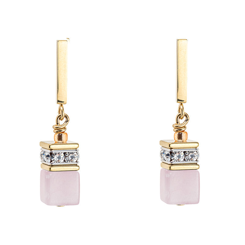 Coeur De Lion GeoCUBE Iconic Precious Light Rose Drop Earrings - Silver