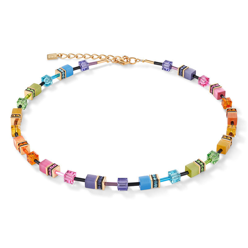 Coeur De Lion GeoCUBE Multicolour Rainbow Gold Necklace - Silver