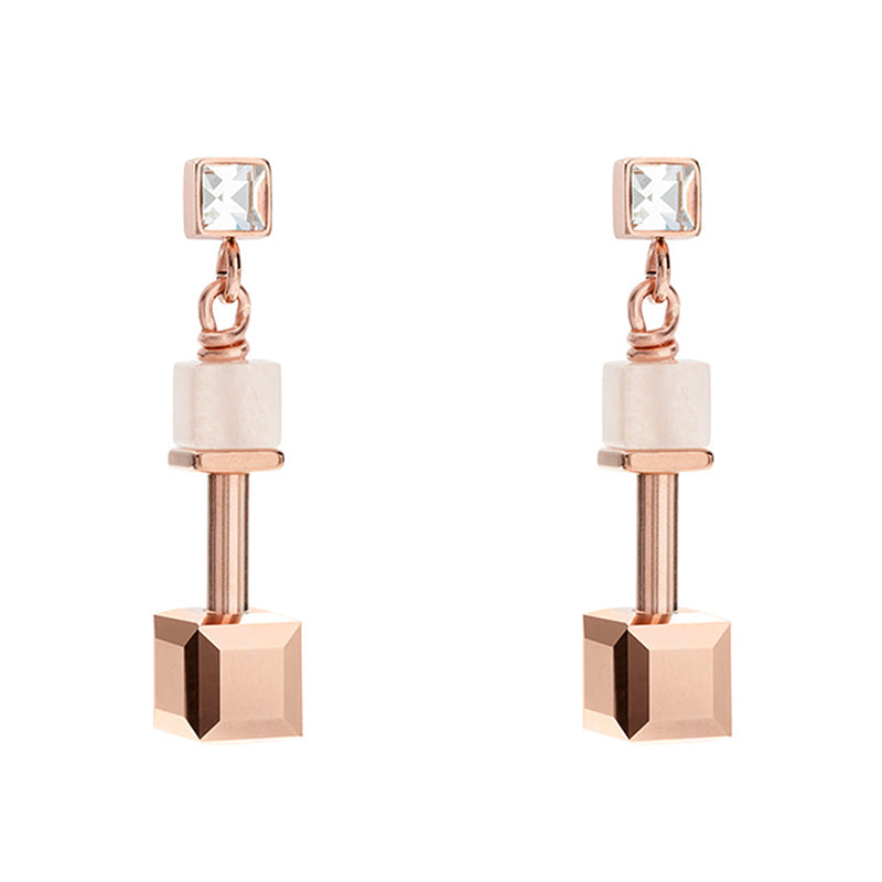 Coeur De Lion GeoCUBE Pink Aventurine Rose Pink Drop Earrings - Silver