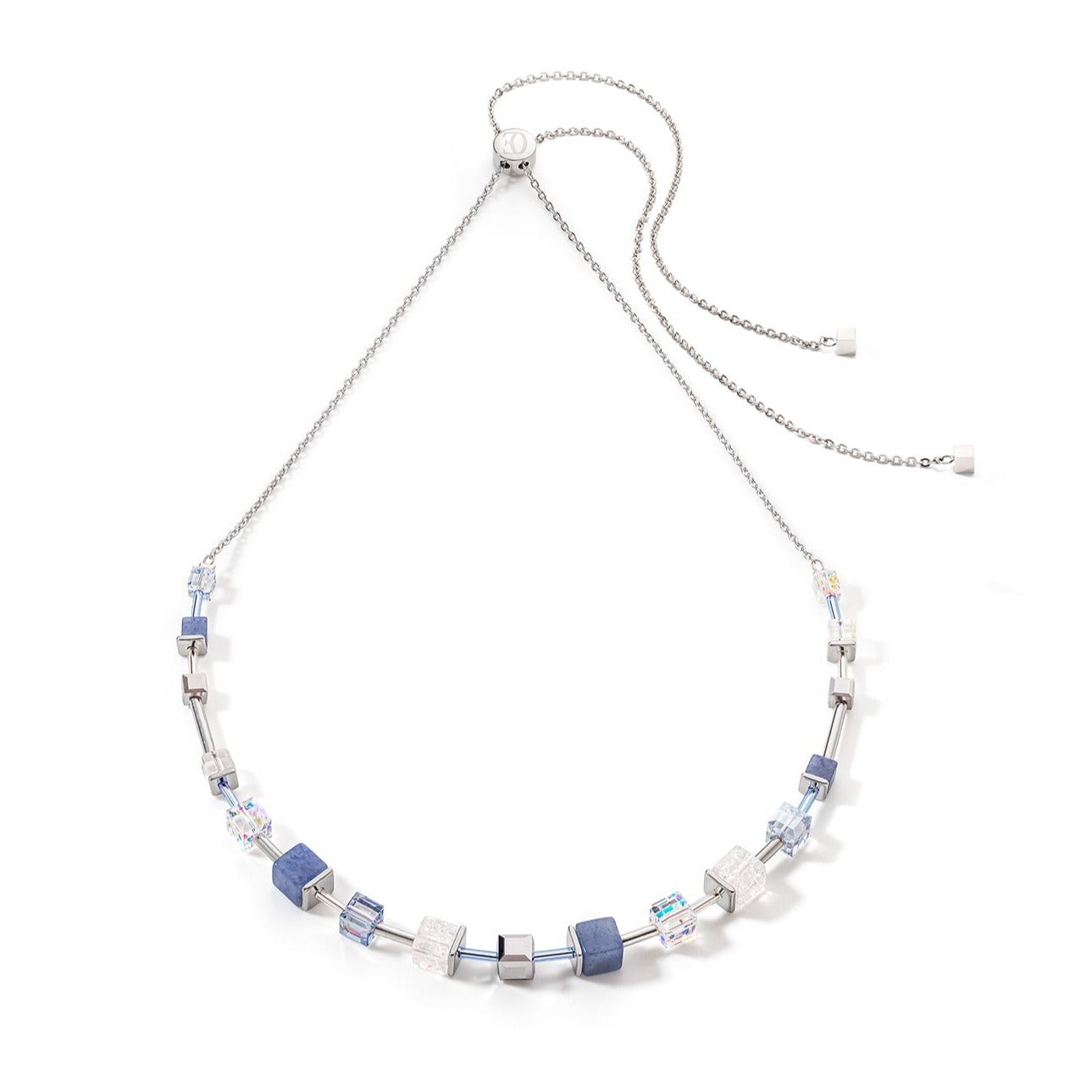 Coeur De Lion GeoCUBE Precious Blue Silver Adjustable Necklace - Silver