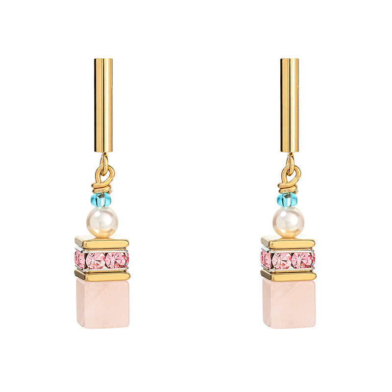 Coeur De Lion GeoCUBE Precious Fusion Pearls Multicolour Pastel Drop Earrings - Silver