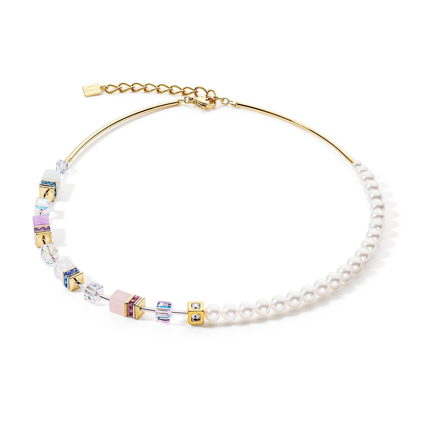 Coeur De Lion GeoCUBE Precious Fusion Pearls Pastel Necklace - Silver